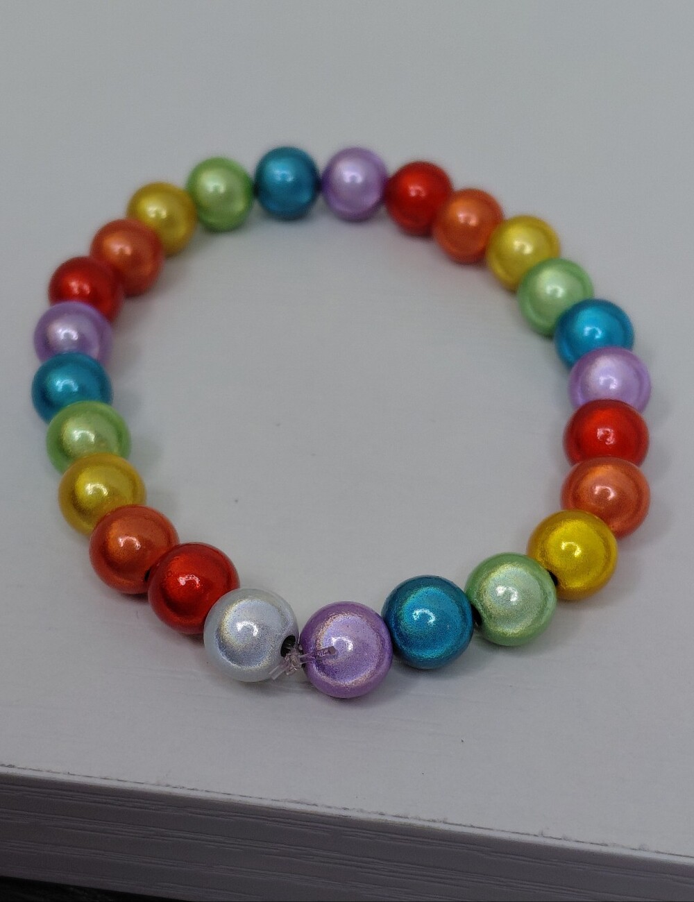 Hand Made Multicolor Pearl Stretch Bracelet - Rainbow Beaded 7 Inch Bracelet